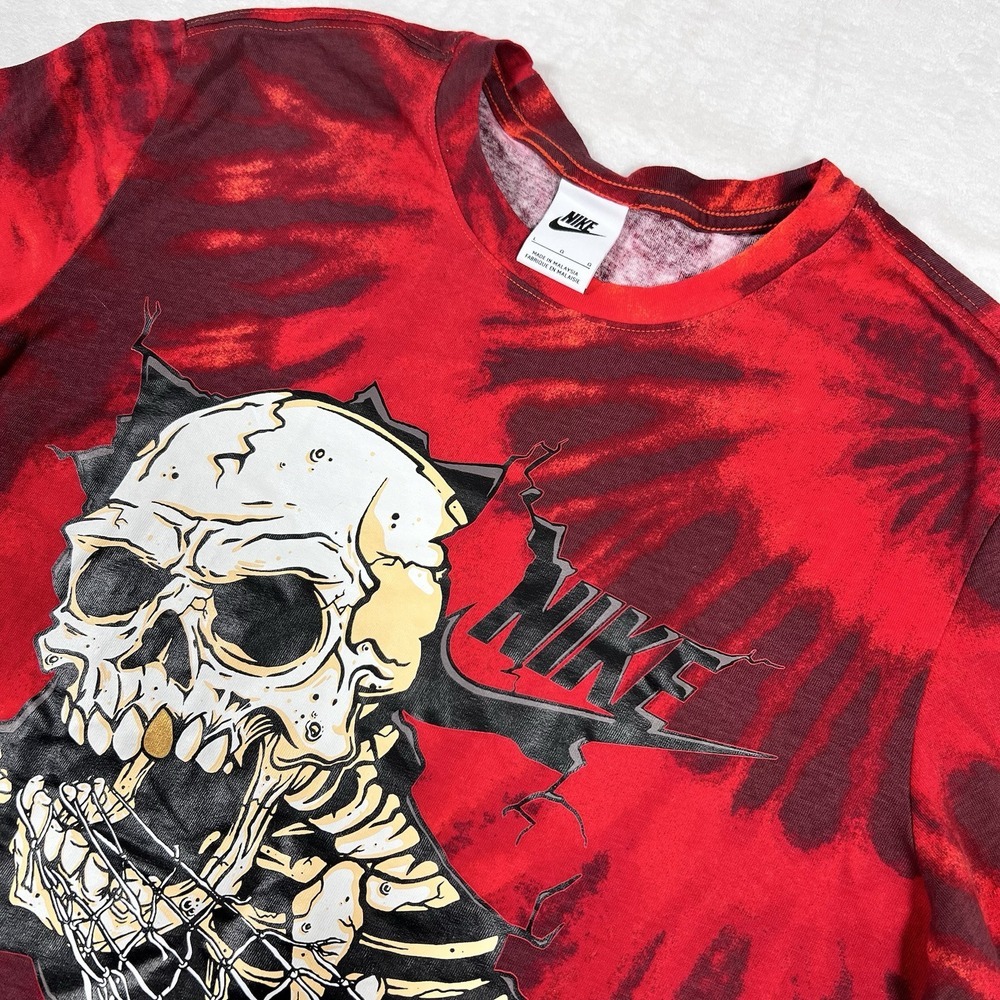 Nike Tie Dye Skull Frenzy‎ T Shirt Red Black Men's Large Hippie Goth